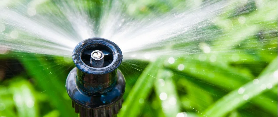 Close up of an irrigation sprinkler head in Loch Lloyd, KS.