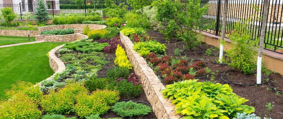 Retaining wall with plants on a property in Olathe, KS.